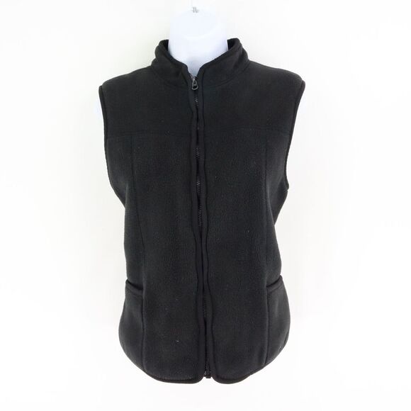 Banana Republic Full Zip Vest Womens Size L Black Fleece Pockets‎ Mock Neck Soft - Picture 1 of 7